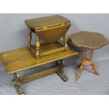 THREE REPRODUCTION OCCASIONAL TABLES including a refectory style rectangular top coffee table, 90cms