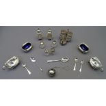 HALLMARKED CONDIMENT ITEMS AND SMALL SILVER, a mixed quantity, 9.7 troy ozs weighable, various assay