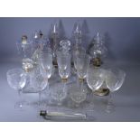 GLASSWARE - six swirl stemmed flutes, two pairs of decanters, a quantity of other glassware ETC