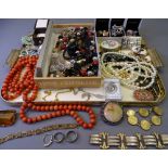 VINTAGE & LATER COSTUME JEWELLERY & WATCHES to include a good selection of large hoop earrings and