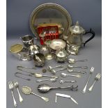 PARCEL OF MIXED CUTLERY, SUGAR TONGS ETC and other EPNS items