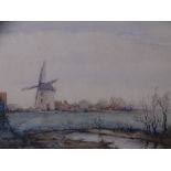 H HUGHES-WILLIAMS print - possibly Anglesey windmill, 36 x 35cms