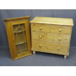 ANTIQUE STRIPPED PINE FURNITURE, two items including a chest of two short over two long drawers with