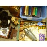 MISCELLANEOUS ITEMS including vintage books, soft toys, wall clock, linen, interesting pewter