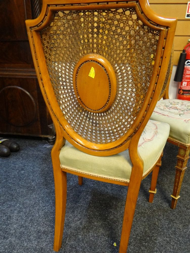 FINE SET OF THREE EDWARDIAN SATINWOOD & POLYCHROME DECORATED CHAIRS, in the Sheraton revival- - Image 9 of 37