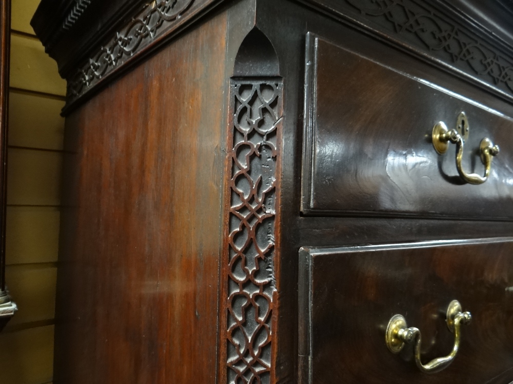 GEORGE III MAHOGANY TALLBOY CHEST, dentil cornice with blind fret frieze and canted corners, - Image 18 of 45