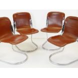 SET OF FOUR ITALIAN LEATHER & STEEL CHAIRS, ATTRIBUTED TO WILLY RIZZO FOR CIDUE, model 'C2', brown