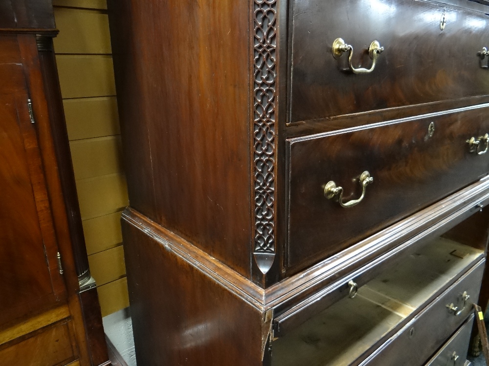 GEORGE III MAHOGANY TALLBOY CHEST, dentil cornice with blind fret frieze and canted corners, - Image 17 of 45