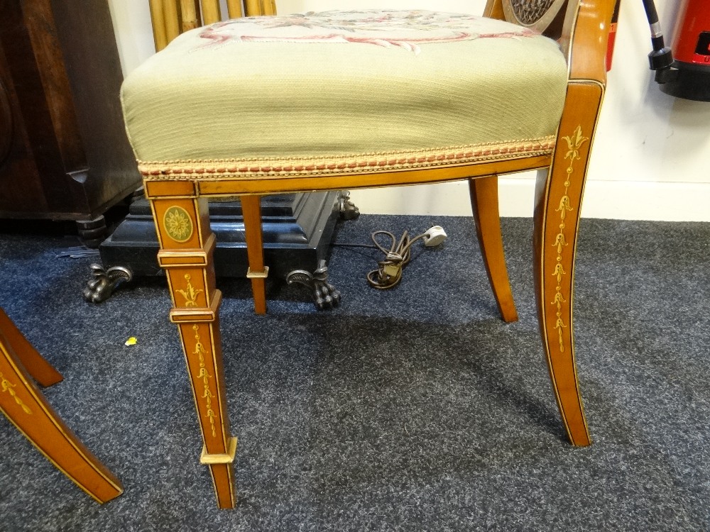 FINE SET OF THREE EDWARDIAN SATINWOOD & POLYCHROME DECORATED CHAIRS, in the Sheraton revival- - Image 34 of 37