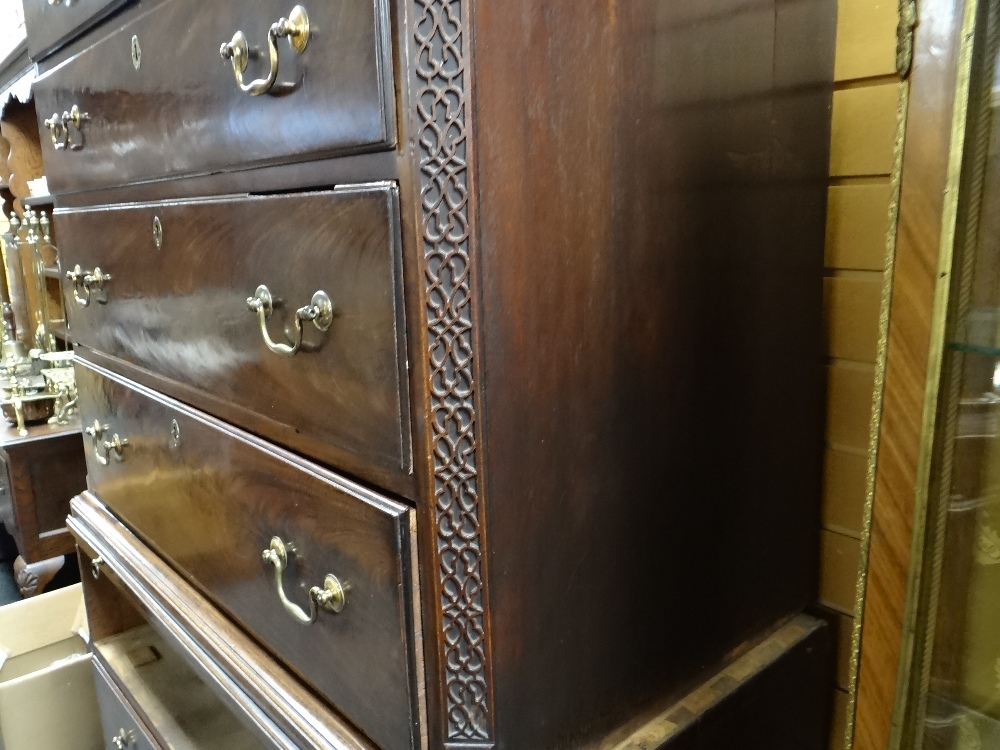 GEORGE III MAHOGANY TALLBOY CHEST, dentil cornice with blind fret frieze and canted corners, - Image 15 of 45