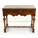 REPRODUCTION WILLIAM & MARY-STYLE WALNUT SIDE TABLE, crossbanded moulded top above pair of frieze