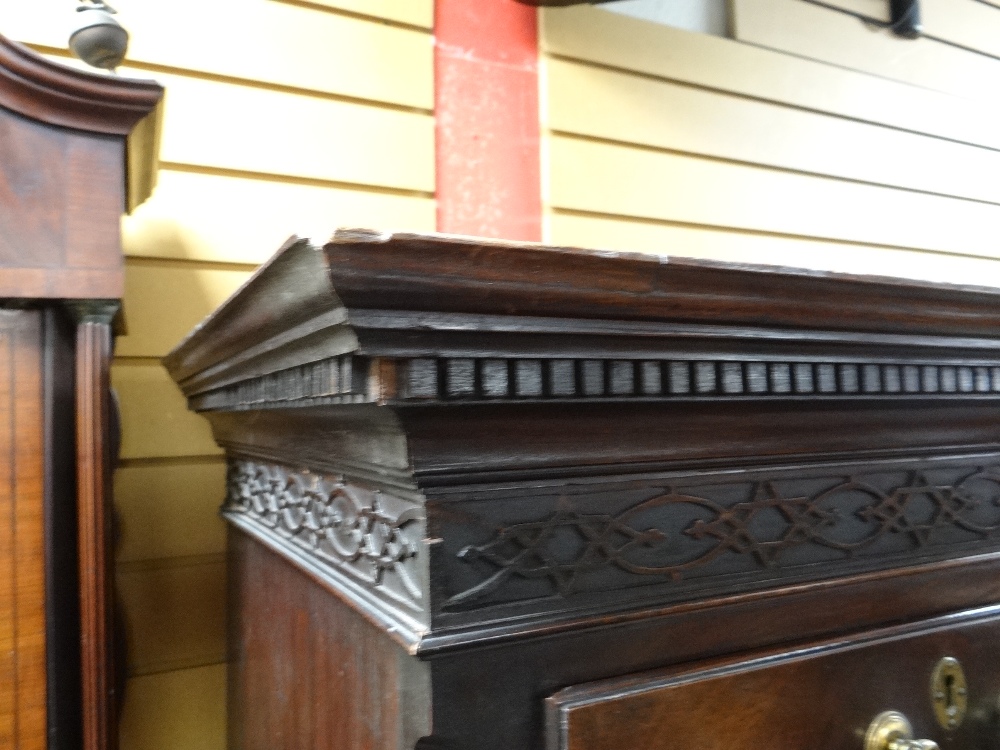 GEORGE III MAHOGANY TALLBOY CHEST, dentil cornice with blind fret frieze and canted corners, - Image 3 of 45