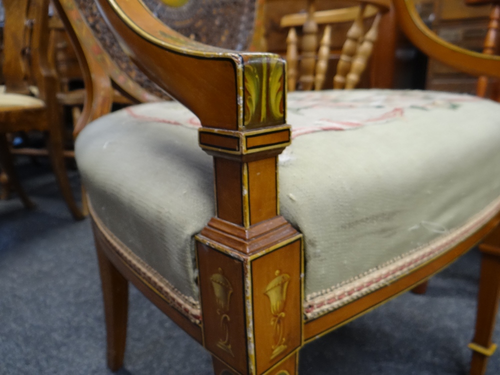 FINE SET OF THREE EDWARDIAN SATINWOOD & POLYCHROME DECORATED CHAIRS, in the Sheraton revival- - Image 27 of 37