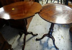 GEORGE III MAHOGANY TRIPOD TABLE with dished tilt-action top, on gun barrel stem and Victorian