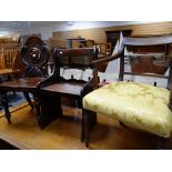 THREE ANTIQUE CHAIRS including Regency ebony strung armchair, Victorian walnut hall chair and a