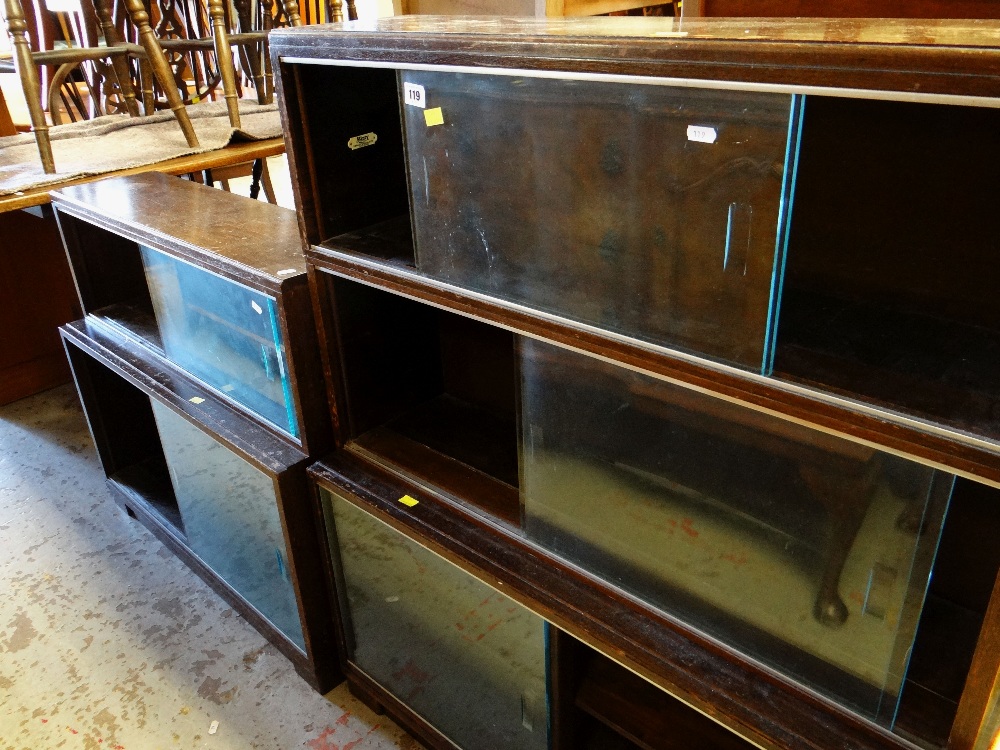 TWO STAINED OAK BOOKCASES with sliding glass doors, 89cms wide (2)