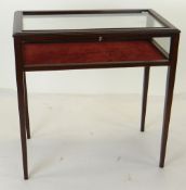 MODERN REPRODUCTION MAHOGANY BIJOUTERIE CABINET, velvet lined with glazed sides and top, 74 x 41 x