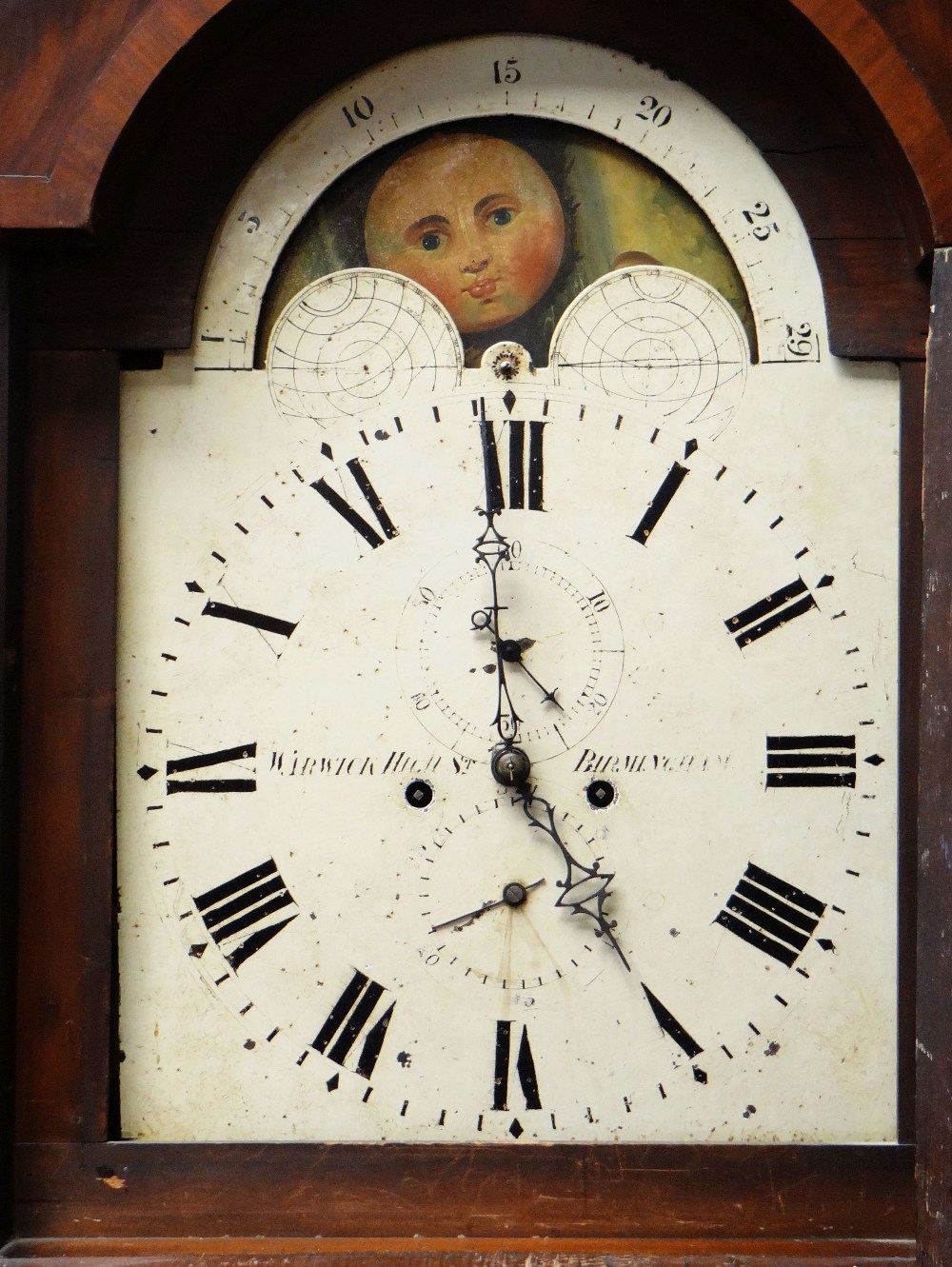 19TH CENTURY MAHOGANY 8-DAY LONGCASE CLOCK, painted moon phase dial signed 'Warwick High St. - Image 4 of 48