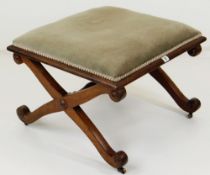 19TH CENTURY MAHOGANY X-FRAME DRESSING STOOL with turned terminals, baluster stretcher and