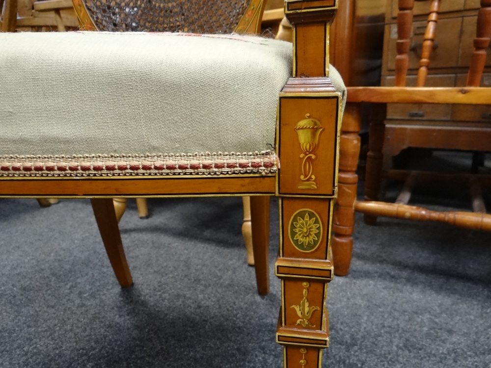 FINE SET OF THREE EDWARDIAN SATINWOOD & POLYCHROME DECORATED CHAIRS, in the Sheraton revival- - Image 21 of 37