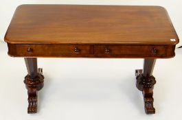 EARLY VICTORIAN MAHOGANY LIBRARY TABLE, rectangular moulded edge above two dummy and two frieze