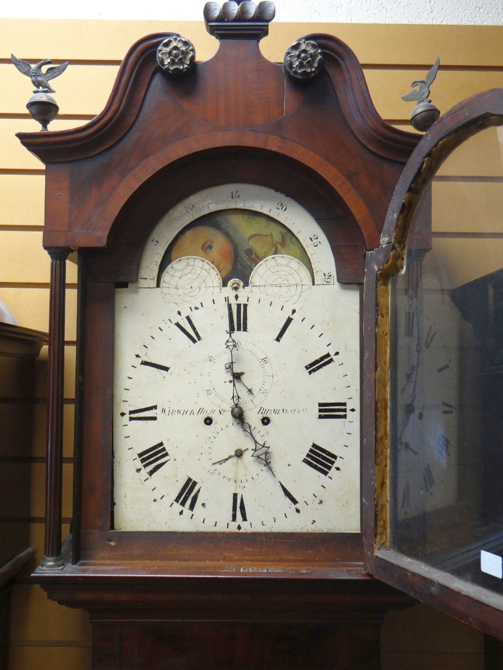 19TH CENTURY MAHOGANY 8-DAY LONGCASE CLOCK, painted moon phase dial signed 'Warwick High St. - Image 3 of 48