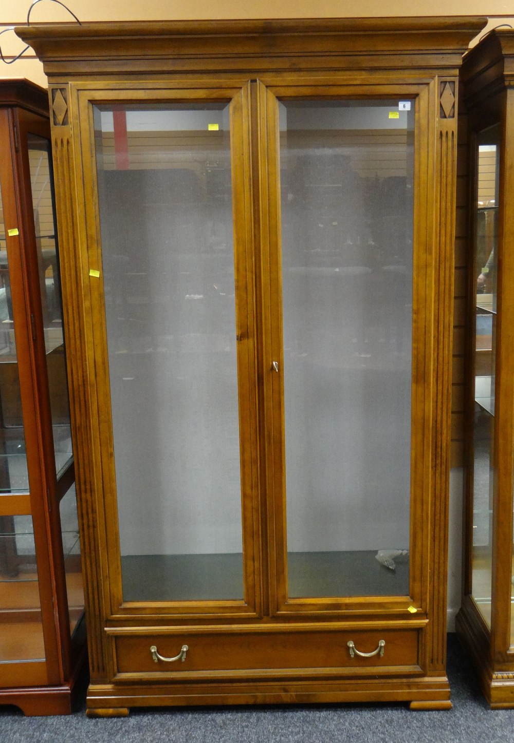 MODERN VICTORIAN-STYLE CHINA CABINET, cavetto cornice above double-glazed doors and under drawer,