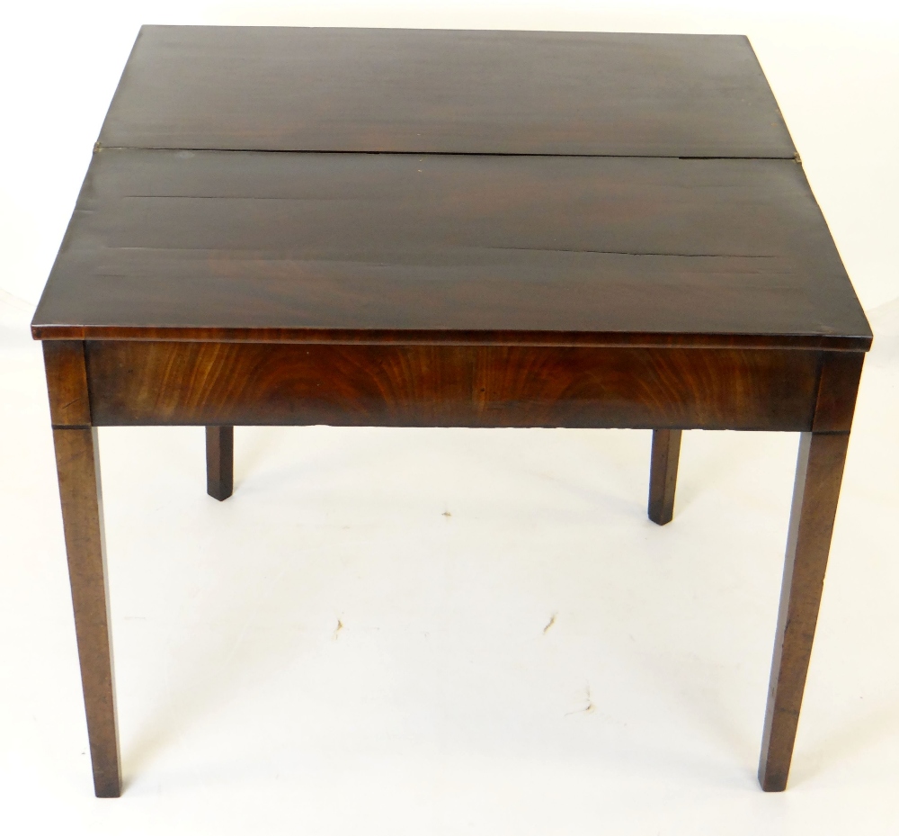 REGENCY MAHOGANY & EBONY STRUNG GATELEG TEA TABLE, folding rectangular top over square tapering