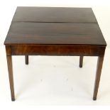 REGENCY MAHOGANY & EBONY STRUNG GATELEG TEA TABLE, folding rectangular top over square tapering