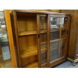 VINTAGE OAK BOOKCASE, glazed sliding doors with flush metal handles, plinth base, 122cms wide - Image 2 of 2