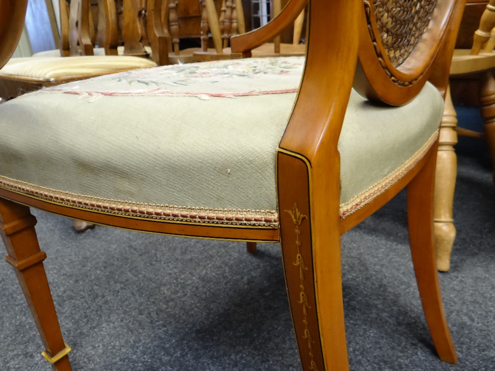 FINE SET OF THREE EDWARDIAN SATINWOOD & POLYCHROME DECORATED CHAIRS, in the Sheraton revival- - Image 24 of 37