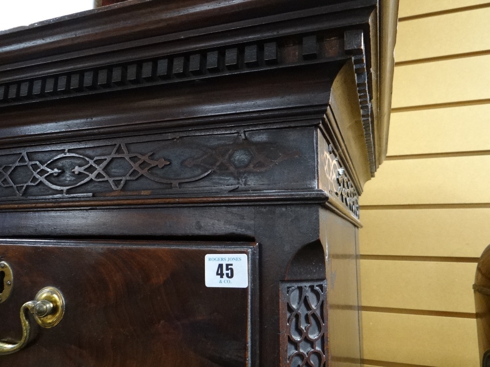 GEORGE III MAHOGANY TALLBOY CHEST, dentil cornice with blind fret frieze and canted corners, - Image 6 of 45