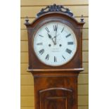 19TH CENTURY IRISH MAHOGANY LONGCASE CLOCK, J. WILLIAMS, LONDONDERRY, arched hood enclosing