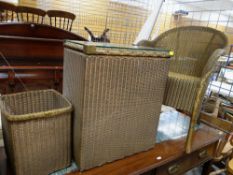 THREE LLOYD LOOM 'LUSTY' ITEMS including armchair, laundry basket and waste paper basket (3)