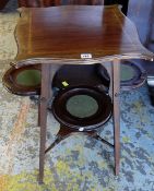 EDWARDIAN MAHOGANY & SATINWOOD CROSS BANDED OCCASIONAL TABLE with four circular drop flaps laid to