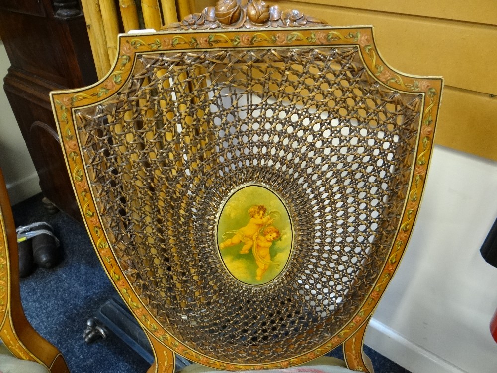 FINE SET OF THREE EDWARDIAN SATINWOOD & POLYCHROME DECORATED CHAIRS, in the Sheraton revival- - Image 16 of 37