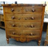 VICTORIAN WALNUT BOW FRONT CHEST fitted two short and three graduated long drawers, 121 x 57 x 125.