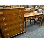 GEORGE I-STYLE WALNUT & MAHOGANY WRITING TABLE, shaped recessed top above two frieze drawers,