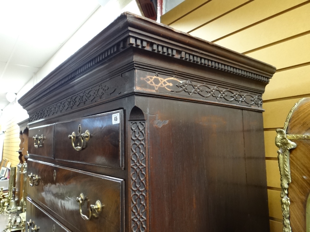 GEORGE III MAHOGANY TALLBOY CHEST, dentil cornice with blind fret frieze and canted corners, - Image 16 of 45