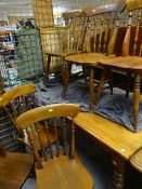 SET OF SIX STAINED BEECH SPINDLE BACK KITCHEN DINING CHAIRS and a similar kitchen dining table (7)