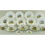 ROYAL CROWN DERBY FIELD SPORTS CHINA, comprising five teacups, six saucers and plates, decorated