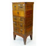 VINTAGE SECTIONAL OAK CARD FILING CABINET, five stacking double-drawered tiers on stand, 49 x 43 x