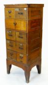 VINTAGE SECTIONAL OAK CARD FILING CABINET, five stacking double-drawered tiers on stand, 49 x 43 x