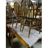 REPRODUCTION OAK TRESTLE DINING TABLE and SIX WINDSOR CHAIRS, table 160cms long (7)