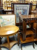 ASSORTED OCCASIONAL FURNITURE including oval marquetry side table, two needlepoint fire screens