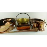 COLLECTION OF VINTAGE COPPER VESSELS, including two long handled sauce pans, brass swing-handled