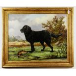 WITHDRAWN A. WORTHINGTON oil on canvas - portrait of a retriever with cock pheasant, signed and da