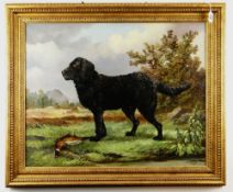 WITHDRAWN A. WORTHINGTON oil on canvas - portrait of a retriever with cock pheasant, signed and da