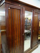 VICTORIAN TRIPLE MIRRORED WARDROBE, 183cms wide and four 17th Century-style oak dining chairs (5)
