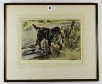 HENRY WILKINSON limited edition (39/75) etching with colour - gundog with mallard, entitled 'In